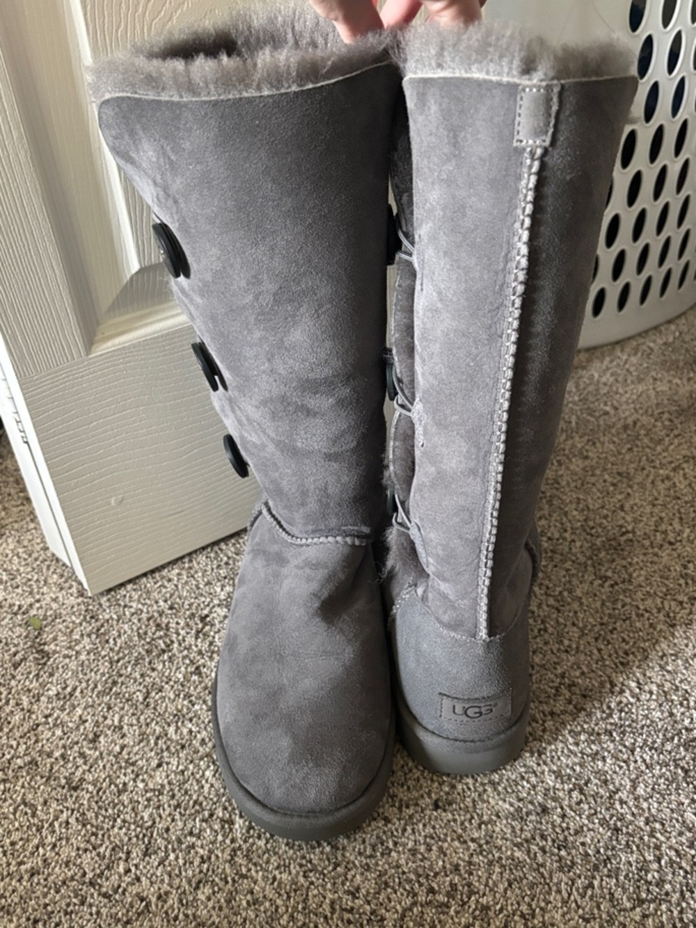 UGG Grey Button-Trim Tall Suede Boots